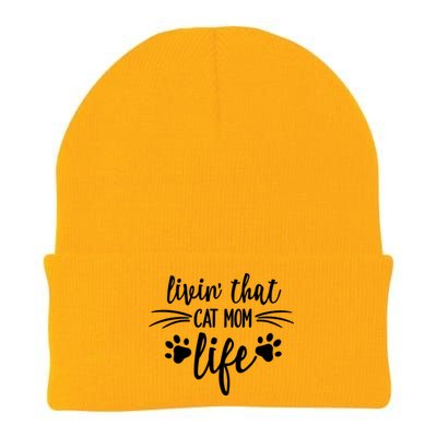 Livin That Cat Mom Life Great Gift Knit Cap Winter Beanie