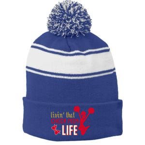 Livin That Cheer Mom Life Meaningful Gift Stripe Pom Pom Beanie