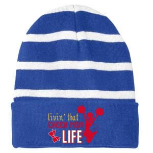 Livin That Cheer Mom Life Meaningful Gift Striped Beanie with Solid Band