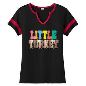 Little Turkey Cute Thanksgiving Colorful Ladies Halftime Notch Neck Tee