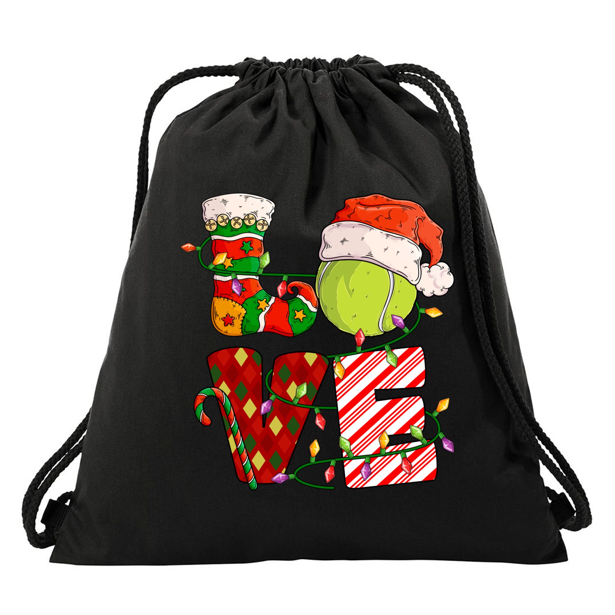Love Tennis Christmas Tennis Player Xmas Party Gift Drawstring Bag
