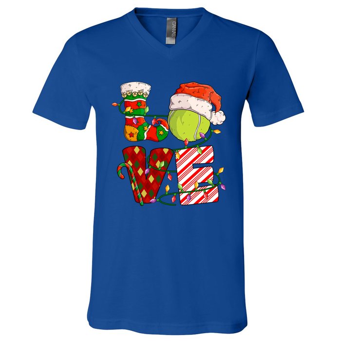 Love Tennis Christmas Tennis Player Xmas Party Gift V-Neck T-Shirt