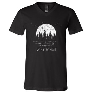 Lake Tahoe Californianevada Mountain Resort Moon Trees V-Neck T-Shirt