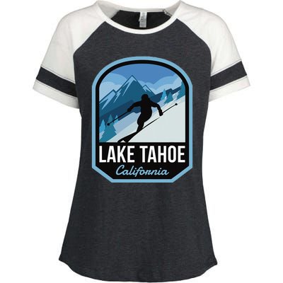 Lake Tahoe California Ski Mountain Enza Ladies Jersey Colorblock Tee