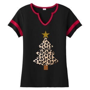 Leopard Tree Christmas Animal Lovers Xmas Ladies Halftime Notch Neck Tee