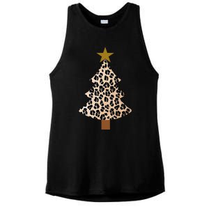 Leopard Tree Christmas Animal Lovers Xmas Ladies PosiCharge Tri-Blend Wicking Tank