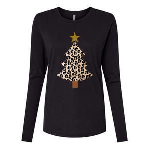 Leopard Tree Christmas Animal Lovers Xmas Womens Cotton Relaxed Long Sleeve T-Shirt