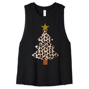 Leopard Tree Christmas Animal Lovers Xmas Women's Racerback Cropped Tank