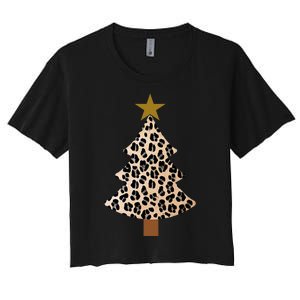 Leopard Tree Christmas Animal Lovers Xmas Women's Crop Top Tee