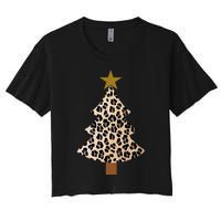 Leopard Tree Christmas Animal Lovers Xmas Women's Crop Top Tee