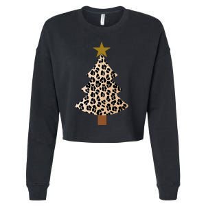 Leopard Tree Christmas Animal Lovers Xmas Cropped Pullover Crew