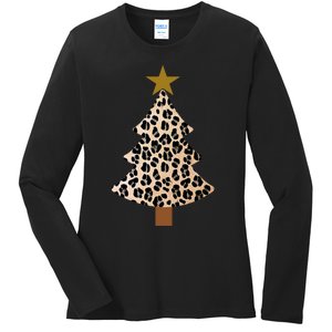 Leopard Tree Christmas Animal Lovers Xmas Ladies Long Sleeve Shirt