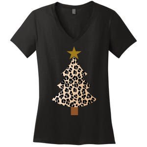 Leopard Tree Christmas Animal Lovers Xmas Women's V-Neck T-Shirt