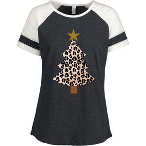 Leopard Tree Christmas Animal Lovers Xmas Enza Ladies Jersey Colorblock Tee