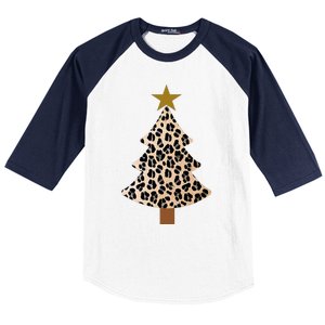 Leopard Tree Christmas Animal Lovers Xmas Baseball Sleeve Shirt