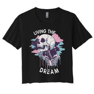 Living The Dream Spooky Skeleton Vibes Halloween Women's Crop Top Tee