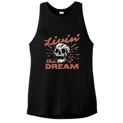 Livin The Dream Skull Ladies PosiCharge Tri-Blend Wicking Tank