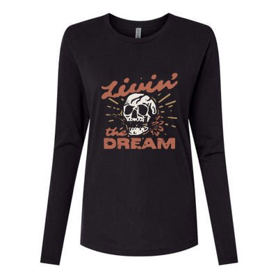 Livin The Dream Skull Womens Cotton Relaxed Long Sleeve T-Shirt