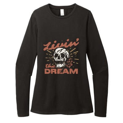 Livin The Dream Skull Womens CVC Long Sleeve Shirt