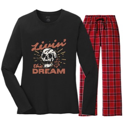 Livin The Dream Skull Women's Long Sleeve Flannel Pajama Set 