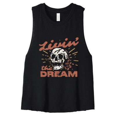 Livin The Dream Skull Women's Racerback Cropped Tank