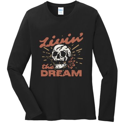 Livin The Dream Skull Ladies Long Sleeve Shirt