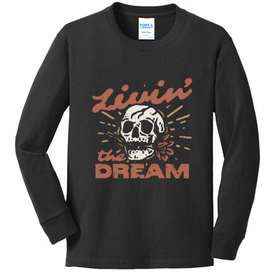 Livin The Dream Skull Kids Long Sleeve Shirt