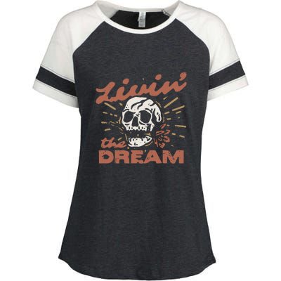 Livin The Dream Skull Enza Ladies Jersey Colorblock Tee