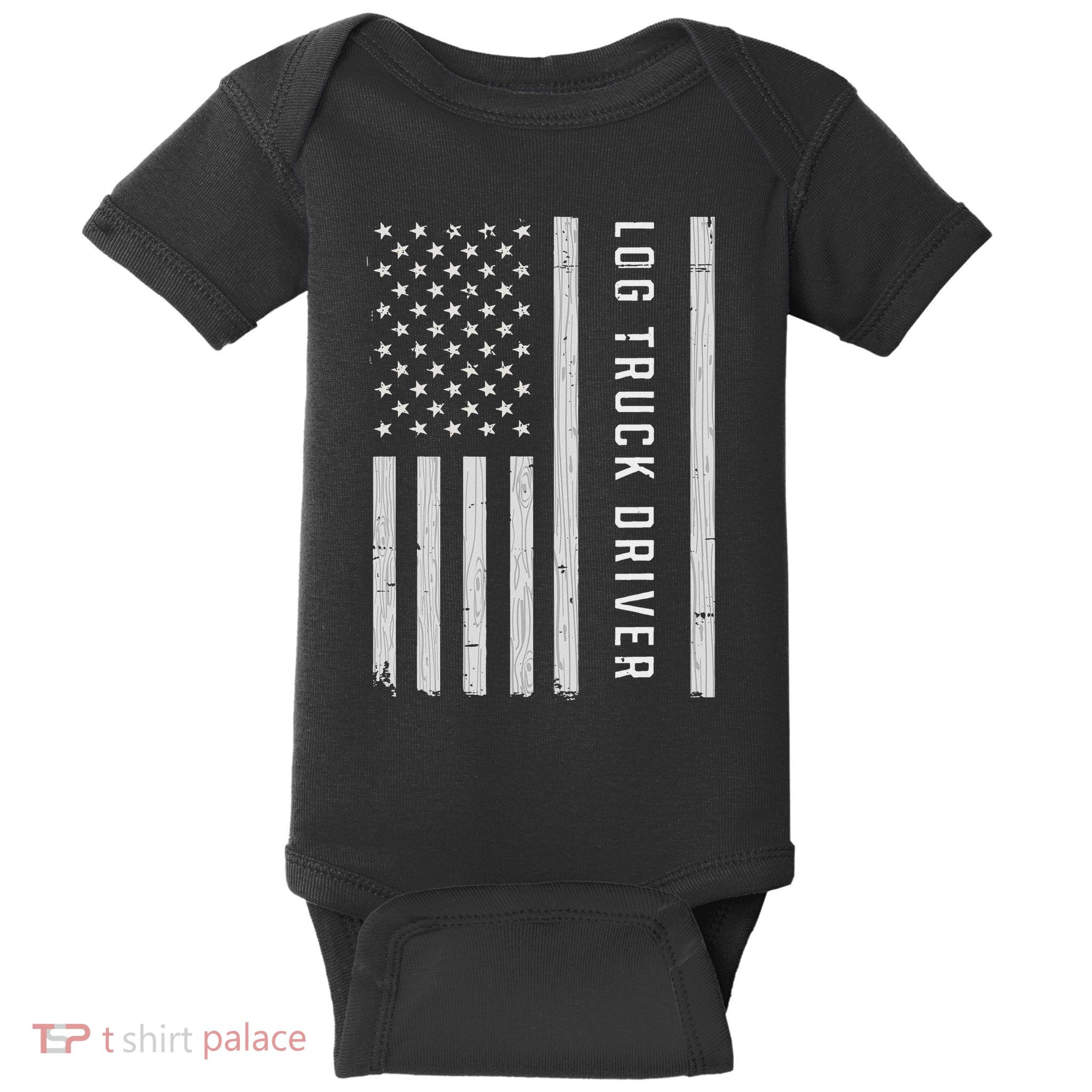 Log Truck Driver Usa Flag Patriotic Baby Bodysuit