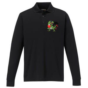 Lovesaurus Trex Dino Valentines Day Dinosaur Gift Performance Long Sleeve Polo