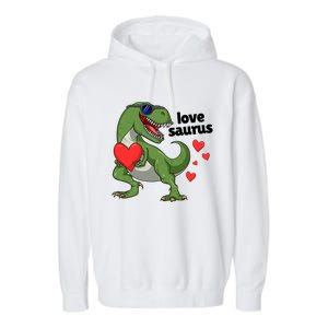 Lovesaurus Trex Dino Valentines Day Dinosaur Gift Garment-Dyed Fleece Hoodie