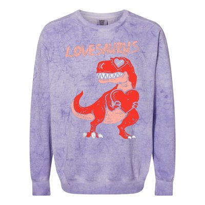 Lovesaurus Trex Dinosaur Heart Cute Valentines Day Boy Gift Colorblast Crewneck Sweatshirt