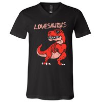 Lovesaurus Trex Dinosaur Heart Cute Valentines Day Boy Gift V-Neck T-Shirt