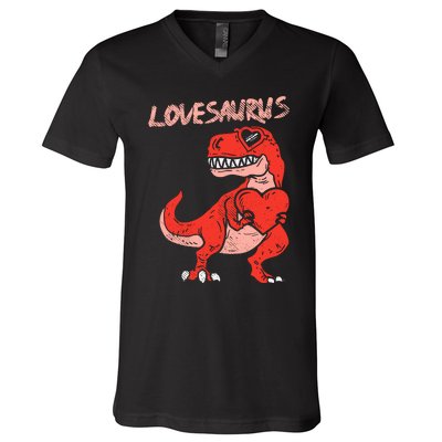 Lovesaurus Trex Dinosaur Heart Cute Valentines Day Boy Gift V-Neck T-Shirt