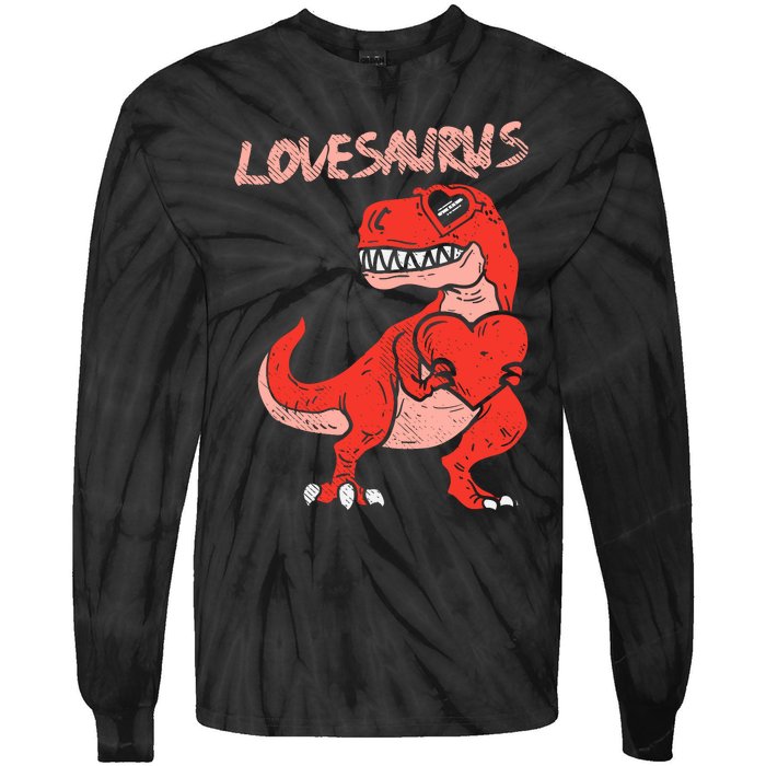 Lovesaurus Trex Dinosaur Heart Cute Valentines Day Boy Gift Tie-Dye Long Sleeve Shirt