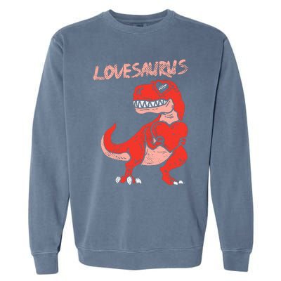 Lovesaurus Trex Dinosaur Heart Cute Valentines Day Boy Gift Garment-Dyed Sweatshirt