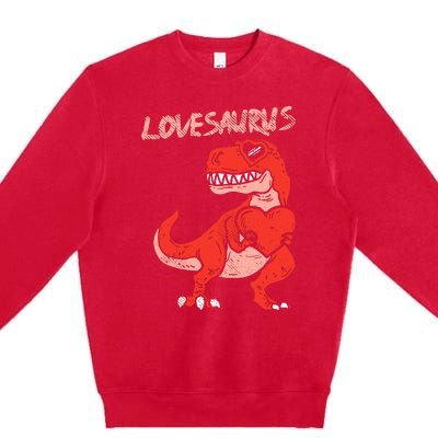 Lovesaurus Trex Dinosaur Heart Cute Valentines Day Boy Gift Premium Crewneck Sweatshirt