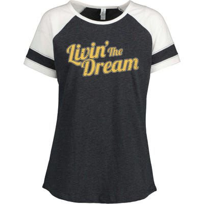 Livin The Dream Retro Vintage Quote Enza Ladies Jersey Colorblock Tee