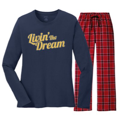 Livin The Dream Retro Vintage Quote Women's Long Sleeve Flannel Pajama Set 