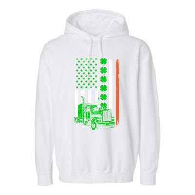 Lucky Truck Driver Irish American Flag St Patrick's Day Gift Garment-Dyed Fleece Hoodie