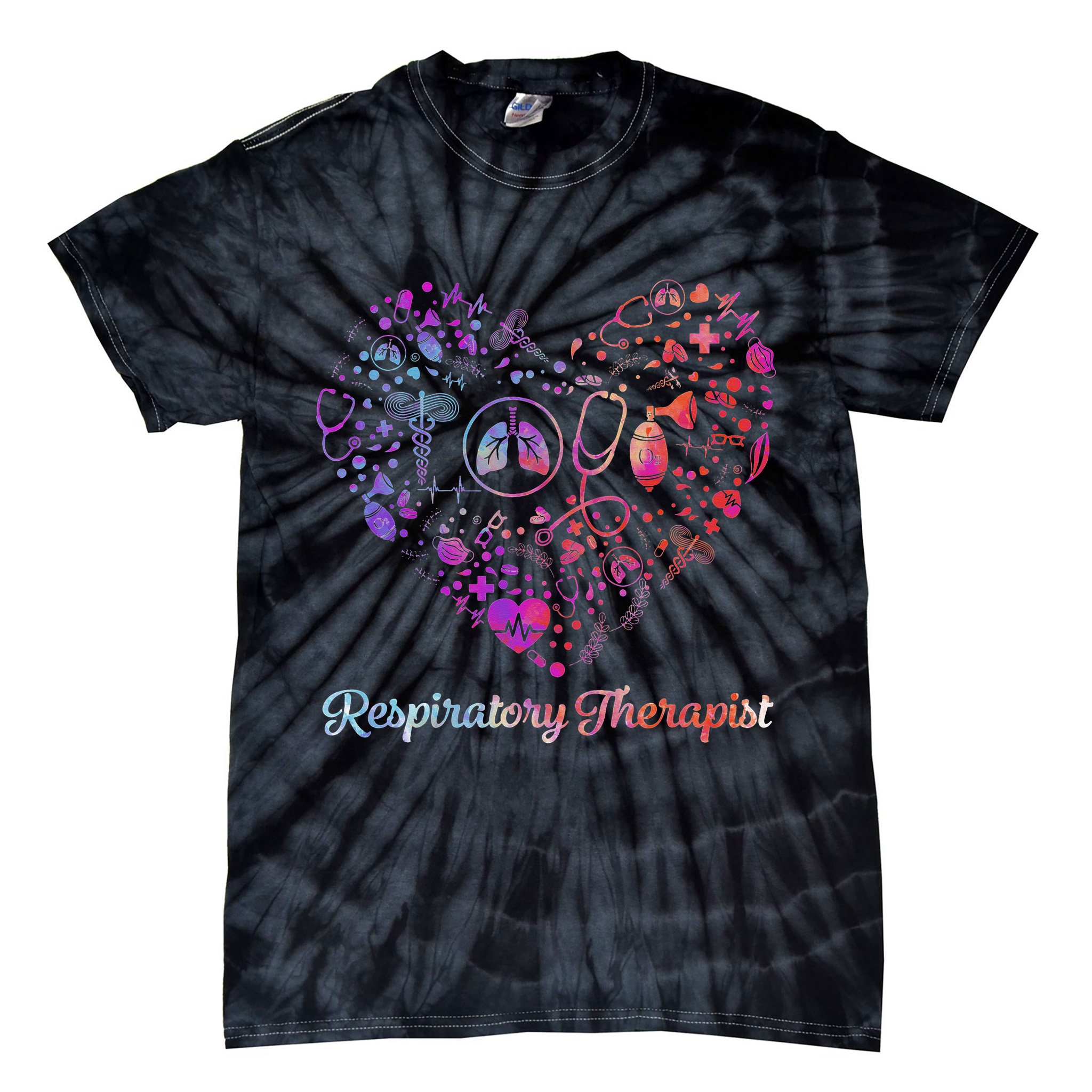 LOVE Tie Dye Heart Respiratory Therapist RT Nurse Nursing Tie-Dye T-Shirt