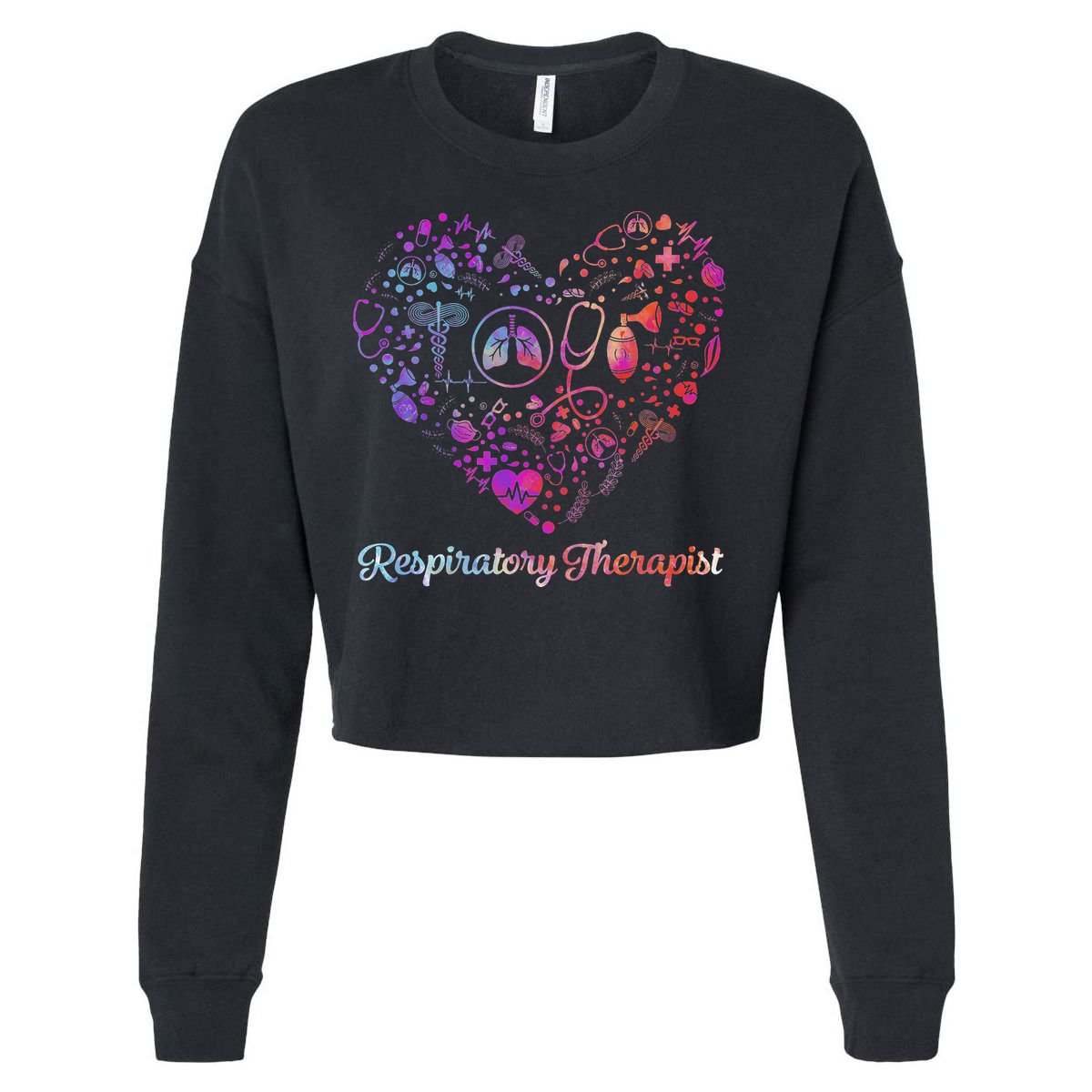 LOVE Tie Dye Heart Respiratory Therapist RT Nurse Nursing Cropped Pullover Crew