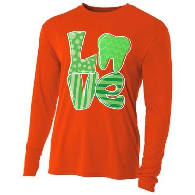 Love Tooth Dentist Dental Assistant St Patrick's Day Funny Gift Cooling Performance Long Sleeve Crew