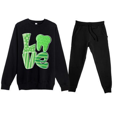 Love Tooth Dentist Dental Assistant St Patrick's Day Funny Gift Premium Crewneck Sweatsuit Set