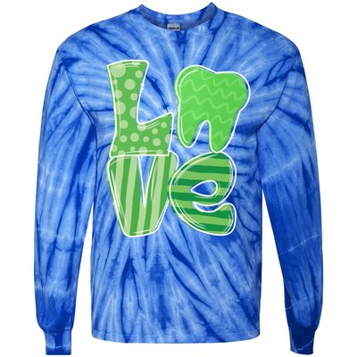 Love Tooth Dentist Dental Assistant St Patrick's Day Funny Gift Tie-Dye Long Sleeve Shirt