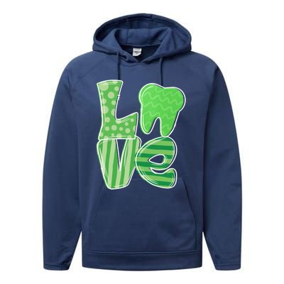 Love Tooth Dentist Dental Assistant St Patrick's Day Funny Gift Performance Fleece Hoodie