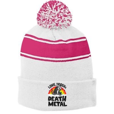 Love Trash & Death Metal Opossum Punk Band Metal Rainbow Stripe Pom Pom Beanie