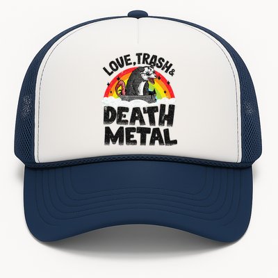 Love Trash & Death Metal Opossum Punk Band Metal Rainbow Trucker Hat