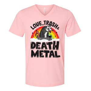 Love Trash & Death Metal Opossum Punk Band Metal Rainbow V-Neck T-Shirt