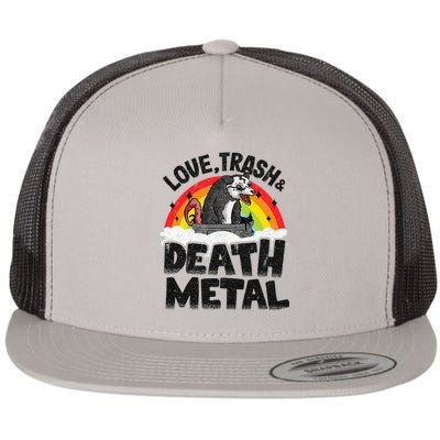 Love Trash & Death Metal Opossum Punk Band Metal Rainbow Flat Bill Trucker Hat